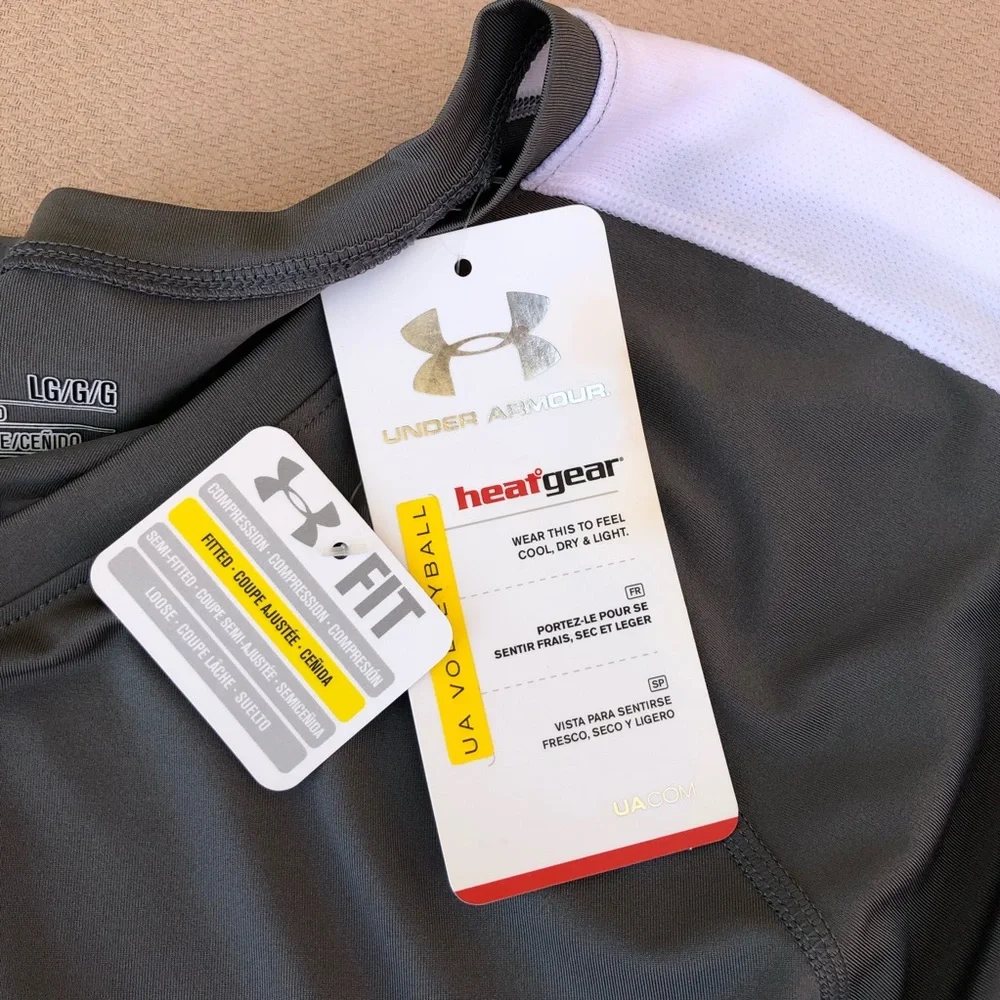 Under‎ Armour Heat Gear Gray White Short Sleeve Fitted Shirt Size L